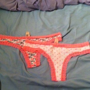 2 NWT Victoria's Secret lace pink cotton thongs L